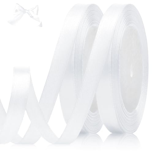 luckaide Weiss Satinband 10mm x 44 Meters Schleifenband Weiß Geschenkband Dekoband Stoffband für Geschenk, Basteln, Nähprojekte, Haarschleifen, Brautstrauß, Hochzeits Dekoration