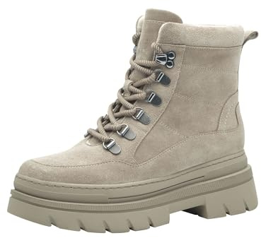 MARCO TOZZI Damen Stiefeletten zum Schnüren aus Leder Plateau, Beige (Desert), 36 EU