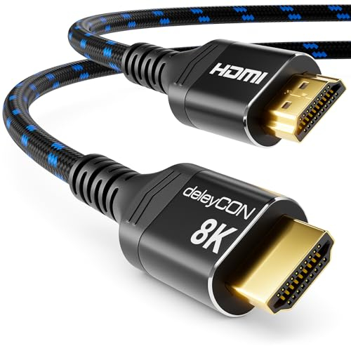 deleyCON 7,5m 8K HDMI 2.1 Kabel (48G, ULTRA Highspeed) 8K@60Hz 4K@120Hz 2K@144Hz/165Hz EARC HDCP 2.3/2.2 - Kompatibel mit DTS:X Dynamisches HDR Dolby Atmos TV PS5 Xbox Soundbar Monitor - Schwarz Blau