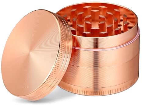 Golden Bell Grinder Crusher 4-teiliges Set Mühle mit Scraper Pollen für Spice Gewürze Kräuter Herb Krautmühle (Roségold, 2 x 1,4 Inch)