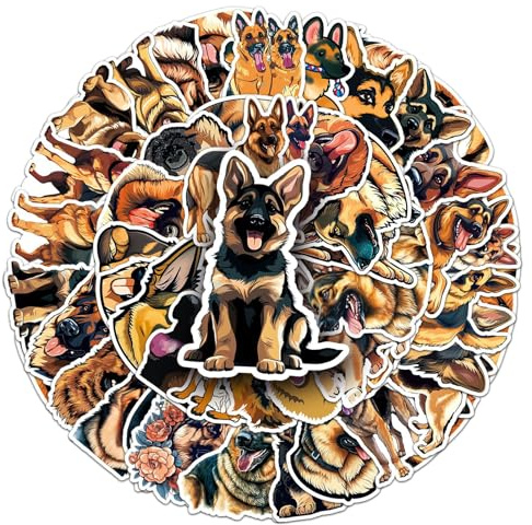 Deutscher Schäferhund Aufkleber Sticker Set Kinder Teenager 50 Stück Tiere Wasserfeste Vinyl Decals Laptop Skateboard Koffer Helm Auto Fahrrad Handy Motorrad Fahrrad Scrapbook Mitgebsel Tagebuch