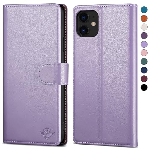 SkyDuck for iPhone 11 6.1 Phone case with [RFID Blocking][Credit Card Holder] with 1 Tempered Glass Screen Protector,PU Leather Flip Book Protective Cover Women Men for Apple 11 cases Lilac Purple