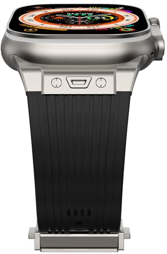 NewWays Silikon Armband kompatibel mit Apple Watch 49mm 46mm 45mm 44mm 42mm(Serie 3 2 1),Sports Ersatzarmband für iWatch Ultra 2/Ultra Series 10 9 8 7 6 5 4 3 2 1 SE Herren Damen,Schwarz/Titan Stecker