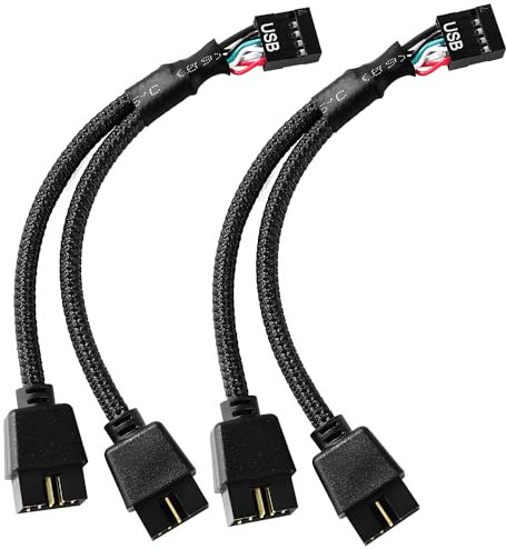 KUOQIY 2 PCS Motherboard 9 PIN USB 2.0 Header Splitter, Computer Motherboard USB Extension Cable, 9 Pin 1 Female to 2 Male Y Splitter Audio HD Extension Cable, Black