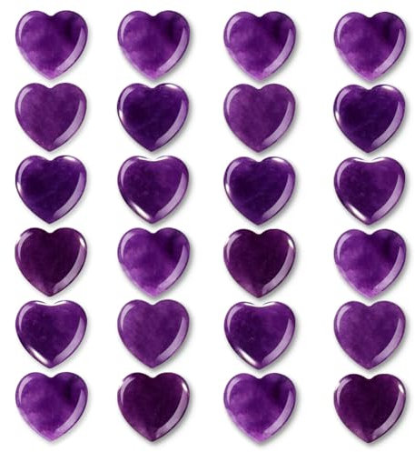 Joycabin 24 Stück Amethyst Kristalle Herz Steine Set,Natürliche Kristallsteine Deko,Herzsteine Bulk Polierte Edelsteine Heilung MeditationChakra Reiki Energieausgleich,Glücksbringer Herz Stein