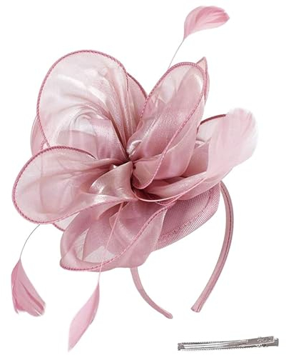 Fascinateurs Floraux pour Femme,Chapeau Rose Fascinators avec Clip,Fleur Mesh Fascinator avec Plume,Banquet De Mariage Bandeau,Thé Partie Headwear Fascinateur
