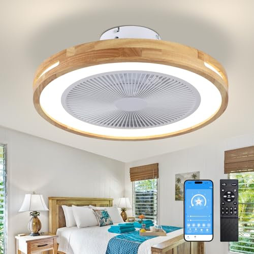 Depuley LED Ceiling Fan with Light: Wood Ceiling Fan Light - Reversible Motor Fan Lights Ceiling for Bedroom - 3000K-6500K Dimmable Ceiling Fan Remote Control