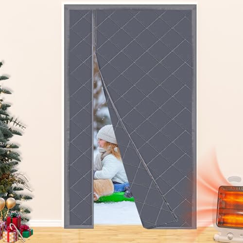Thermal Insulated Door Curtain,Thicken Doorway Cover Screen,Self-Closing Privacy Magnetic Screen Door,Windproof Door Insulation Kit for Keeping Cold/Hot Drafts Out,Fit Door Size 38 x 82