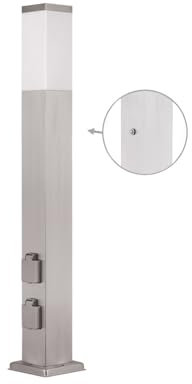 Wegeleuchte Standleuchte Außen | Pfostenleuchte Außenleuchte mit E27 Sockel | mit 2 Steckdosen | mit/ohne Dämmerungsfuntkon | IP 44 (Edelstahl, 80 cm (B+))