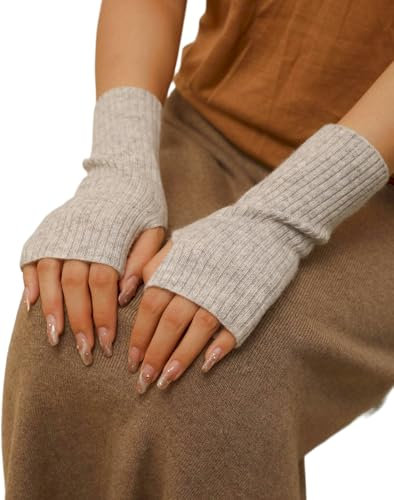 Prettystern Rippstrick Damen Kaschmir Pulswärmer leichte HandStulpen cashmere pulse warmers Halb-Handschuhe Silbergrau Hellgrau