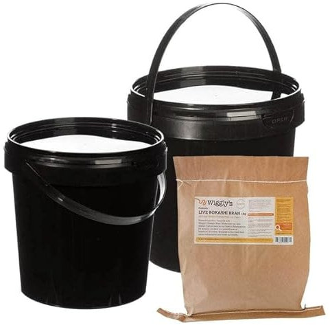 Wiggly Wigglers Set Of 2 Bokashi Compost Buckets With 3kg Bokashi Active Bran Air Tight Lid Composting Bins Indoor Outdoor Garden Composter Caddy (10L)