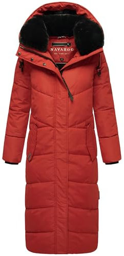 Navahoo Damen Wintermantel warmer Steppmantel extralang mit abnehmbarer Kapuze Hingucker XIV Terracotta Gr. XXL