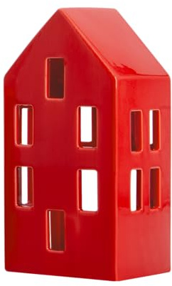 REMEMBER Teelichthaus Nyhavn red, H 16.8 x B 8 x T 6.8 cm, Dolomit Keramik – Dekoratives Kerzenhaus für Teelichter, stimmungsvolle Tisch- und Fensterdekoration