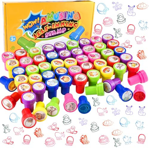 Faburo 60 Stück Stempel Ostern, Ostergeschenke Kinder Set, Osterstempel als Kleine Ostergeschenke für Kinder, Bunte Stempelset für Osterdeko Mitbringsel Kindergeburtstag Party