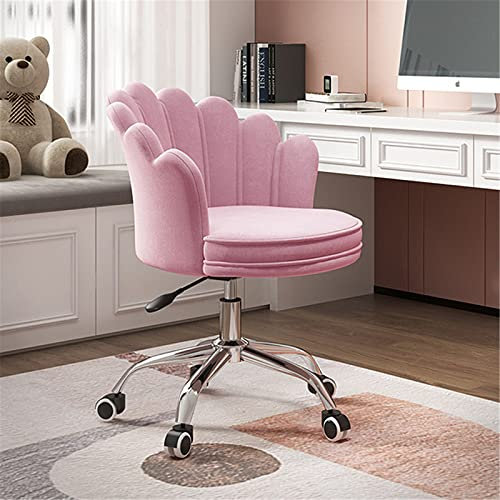 LULUMAIC Büro Samtstuhlhöhe Einstellbarer Drehschalter Stuhl mit Rückenunterstützung bequemer armloser Stuhl für Home Office und Rezeption Pink Samt Blütenblatt Form