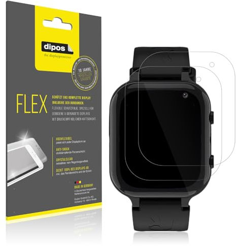 dipos FLEX 2x Schutzfolie klar passend für Ruopoem Smartwatch Kinder, 100% Displayabdeckung, Anti-Shock, Fingerprint Kompatibel, Case-Friendly, Full Cover Displayschutz Folie