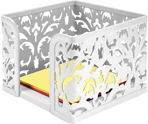 TOCCOOL Haftnotizhalter aus Metall für 7,6 x 7,6 cm große Notizblöcke, Weiß | Blumenausschnitt-Design, rostbeständiges, poliertes Metall, glatte sichere Kanten, 10 x 10 x 8 cm, Notizblöcke nicht im