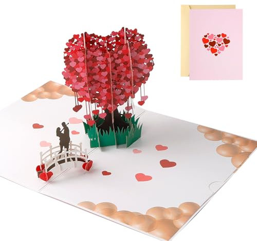 LCUHAVA Hochzeitskarte 3D PoP up Karte Hochzeit Roter Liebesbaum Hochzeitskarten Mit Umschlag Hochzeitskarte Geldgeschenk Geeignet für Hochzeitsjubiläen, Hochzeitsgeschenke, Hochzeitseinladungen