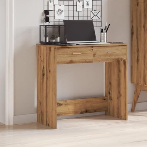 Makastle Moderner Schreibtisch mit 2 Schubladen, Home Office Computertisch PC Tisch Arbeitstisch Bürotisch Officetisch für Wohnzimmer, Artisan-Eiche 80x40x75 cm Holzwerkstoff