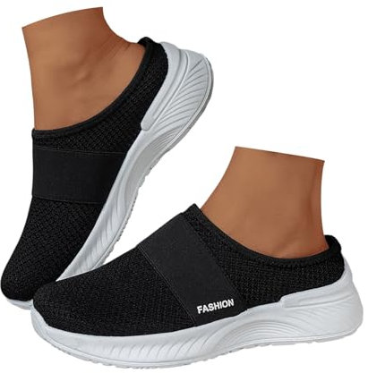 Orthopädische Schuhe Damen Luftkissen Hausschuhe Hinten Offen Diabetiker Wanderschuhe Mesh Atmungsaktiv Sandals Air Cushion Slip On Walking Shoes Outdoor-Walkingschuhe, Schwarz, 41/EU