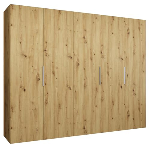MEBLE KRYSPOL - Kleiderschrank - Drehtürenschrank - Schrank 250x202x52cm - Moderner Garderobenschrank Schlafzimmer, Flur, Jugendzimmer - Farbe Artisan Eiche, Griff Kaschmir - Marbella 1 250