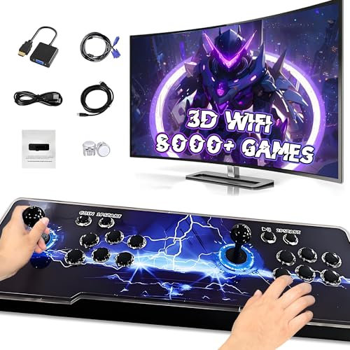 XIXIMENG 8000 in 1 Game Box Retro Game Console,3D WIFI e giochi 3D,6-Color LED Light Video Gaming Console,Pausa/Ricerca/Favoriti/Add/Sort/Archive/Hide Game,1280 * 720P,1-4 giocatori (Nero)