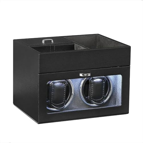 NEWFUN Uhrenbeweger Für 2 Uhren, Automatischem Uhrenbeweger Mit LED-Beleuchtung Und Leder-Oberfläche, Schmuckaufbewahrungsbox Für Automatikuhren Aller Art, Display-Ständer Für Uhrenkollektion