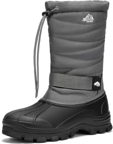 Kricely Wasserdichte Winterstiefel Herren Damen Warm Gefütterte Schneestiefel Rutschfest Winterschuhe(grau 47)