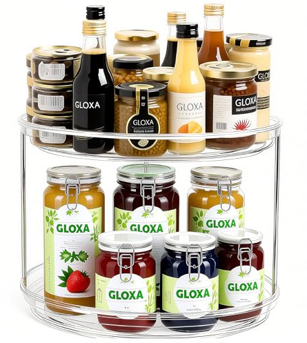 GLOXA Lazy Susan Adjustable Turntable Organizer - 2 Tier Rotating Spice Rack 9.25 Inch Kitchen Countertop Cabinet Pantry