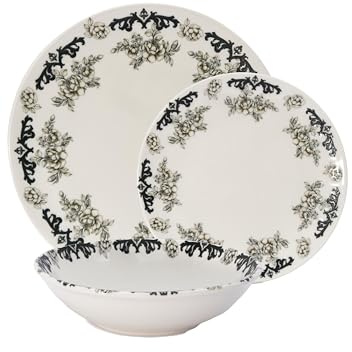 CER-POR Set piatti ROSE BLACK | 18 pezzi floreali porcellana moderna per cene eleganti