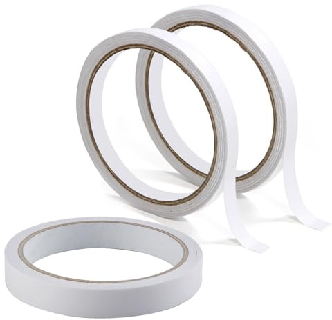 iJiZuo 3 Rolls Double Sided Tape, 2 Sizes Adhesive Sticky Craft Tape, 5mm x 20m(2 Rolls) + 8mm x 20m, Double Sided Tape Self-Adhesive Tape for Sewing, Crafts, Handwork, Gifts, Photos