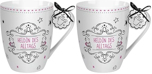 Sheepworld Tasse mit Spruch Heldin des Alltags | Kaffeetasse, Porzellan, 30 cl Lieblingstasse, Geschenk, Kollegin | 59258 (Packung mit 2)