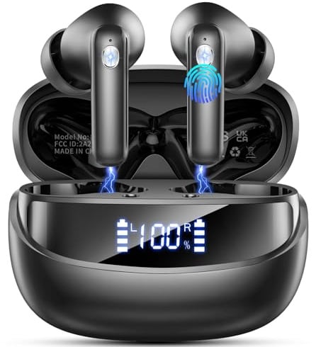 Bluetooth Kopfhörer, 2026 Kopfhörer Kabellos Bluetooth 5.4, 50 Std Spielzeit In Ear Kopfhörer HiFi Stereo mit 4 ENC Noise Cancelling Mics, IP7 Wasserdicht Kabellose Kopfhörer, Ohrhörer mit LED-Anzeige