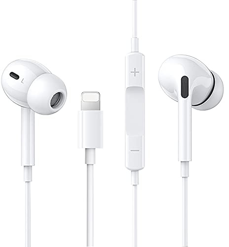 MFi Certified Lightning Earphones for iPhone, In-Ear Stereo Headphones with Microphone and Volume Control, HiFi Audio Noise Isolating Earbuds Compatible with iPhone 14/13/12/SE/11/XR/XS/X/8/7