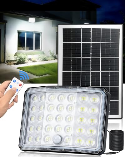 Faretto LED da Esterno Solare, 3600mAh Faretti Solari a LED da Esterno | 4 Modes Lampada Solare da Esterno con Telecomando,Illuminazione a 210°,IP66 Impermeabile Faro LED Esterno con Pannello Solare