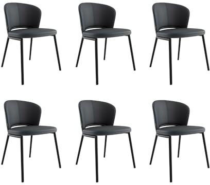 Magnolia Home 6er Set Esszimmerstuhl Küchenstuhl Dean Kunstleder dunkelgrau Metallbeine