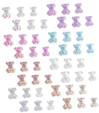 Amosfun Nagelzubehör Bärchen 96 Stück 3D Harz Nail Art Dekorationen für Natürliche und Künstliche Nägel Damen Nailstudio und Selbstgemacht Maniküre Zufällige Farbe