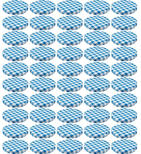 Wellgro® bocaux Couvercle to 82 – Bleu à carreaux, métal, couvercle de rechange pour bocaux en verre – Différentes Quantités au choix Lot de 50