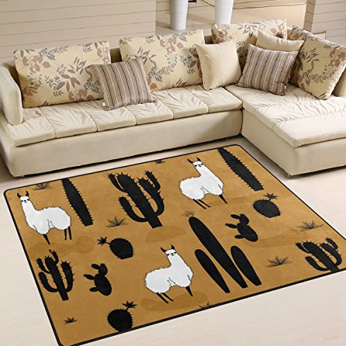 yibaihe Große Fläche Teppiche Alpaca und Kaktus Gedruckt, leicht rutschfeste antistatisch wasserabweisend Boden Teppich für Wohnzimmer Schlafzimmer Home Deck, 160 x 122 cm