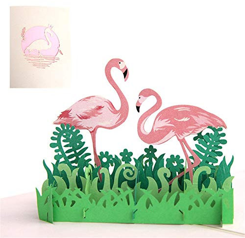 X-Labor 3D Flamingo Pop up Karte mit Umschlägen Grußkarte Klappkarte für Geburtstag Weihnachten Valentinstag Hochzeit Frühjahrskarte