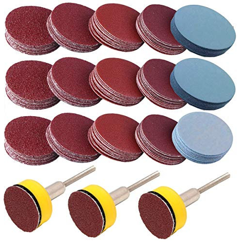 25mm Schleifpapier Polierpad VÉZAAR 300 Stück Schleifscheiben Sets mit Aufkleber Unterstützer Teller 3mm Schaft 80 120 140 400 600 1000 1500 3000 5000 Körnung