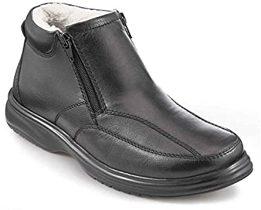 Chums Men's Wide G Fit Thermal Lined Twin Zip Genuine Leather Boots | Wide Fit Warm Fleece Lined Durable Grip Sole Shoes with Easy Entry, Size 7-13
