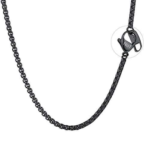 PROSTEEL Herren personalisiert Halskette 3mm breit Ankerkette Schwarz Metall plattiert Punk Rock Biker Name Gravur Runde Venezianierkette Gliederkette 61cm/schwarz für Männer Jungen