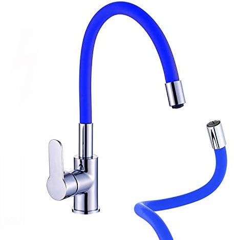 ATCO® Niederdruck Spültischarmatur FLAMINGO flexibler Auslauf Küchenarmatur Einhandmischer Wasserhahn Armatur Küche Spüle Spültisch Chrom-Indigoblau