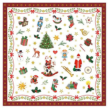 20 Servietten Weihnachten Kleine Weihnachtssymbole rot als Tischdeko. Papierservietten mit Motiv. Auch für Decoupage und Serviettentechnik 33x33cm