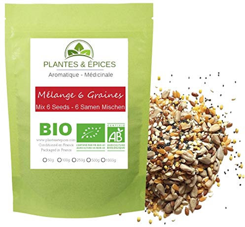 Plantes & Epices - Mélanger Boulanger BIO, 6 graines (Pavot, lin, millet, tournesol, sésame) - Sachet Fraîcheur Biodégradable Refermable (500g)