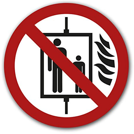 10 Stück Aufzug im Brandfall nicht benutzen Aufkleber Ø 9,5cm Sticker Gebotszeichen mit UV Schutz für Außen-und Innenbereich von STROBO