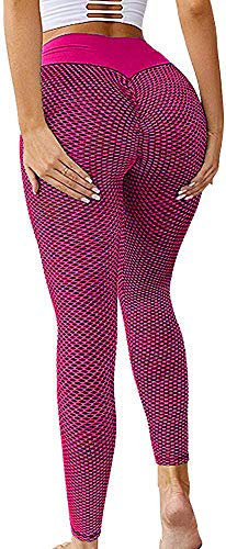 Memoryee Damen Honeycomb Leggings Geraffte Hintern Heben Hohe Taille Push Up Boom Booty Sport Leggings mit Bauchkontrolle Plus Größe Blickdichte Dehnbare Gym Yogahosen/Style2-Red/XL