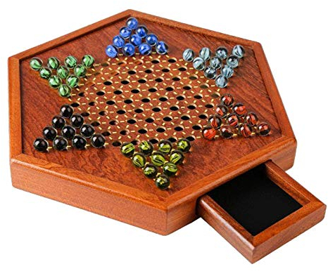 SM SunniMix Halma mit Marmor, Feine Holz Schachbrett Kinder Geschenke Board Spiel, mit 60 Glas Marmor
