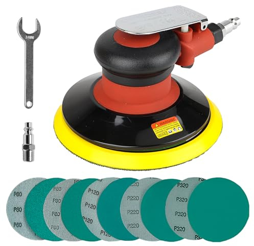 UPWOOD 6 Zoll Air Exzenterschleifer, Schleifteller 150mm, mit 10 Schleifpapieren, Werkzeug für Autokörperarbeit Holzbearbeitungsverbundwerkstoffmetall